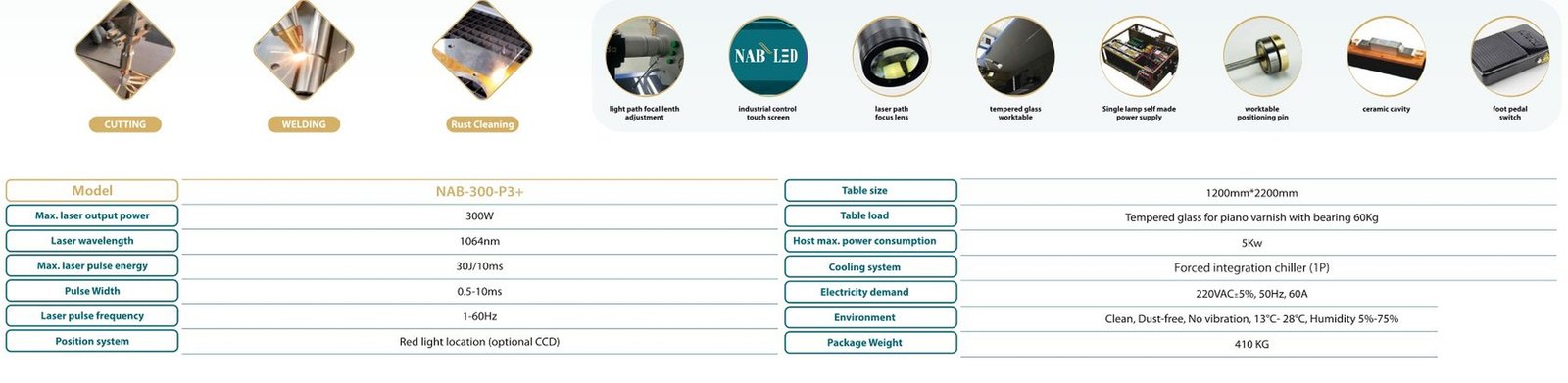 جدول المواصفات المصور Fiber Laser Welding NAB-300-P3+